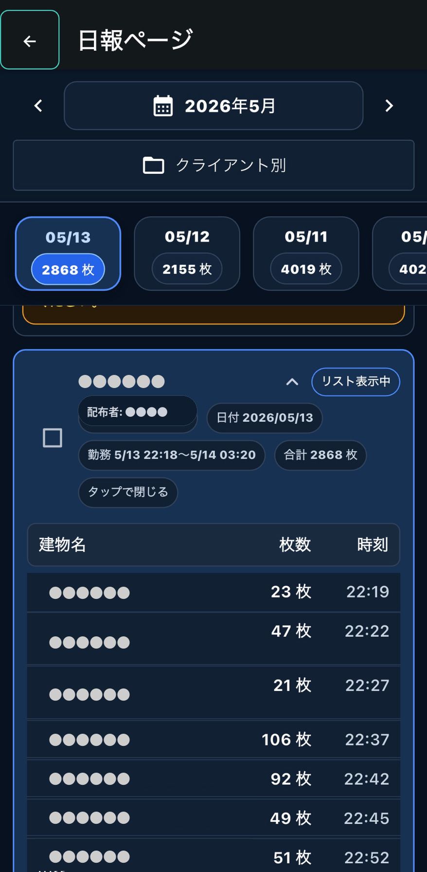 HQPアプリの日報詳細画面