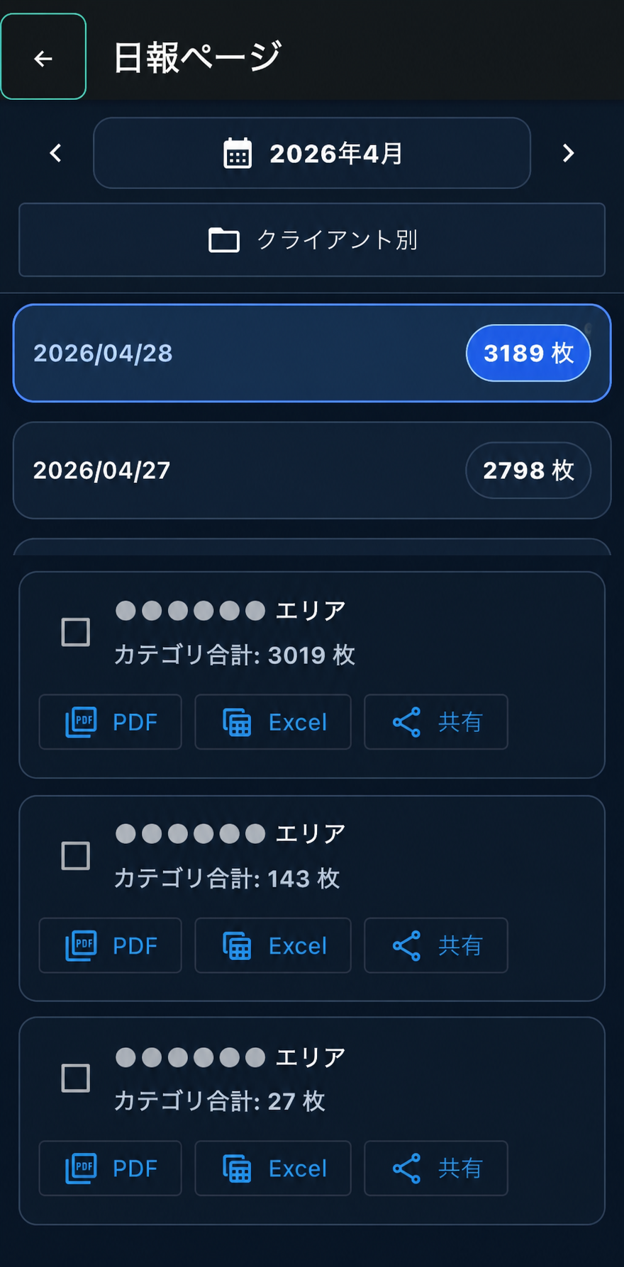 HQPアプリの日報共有画面